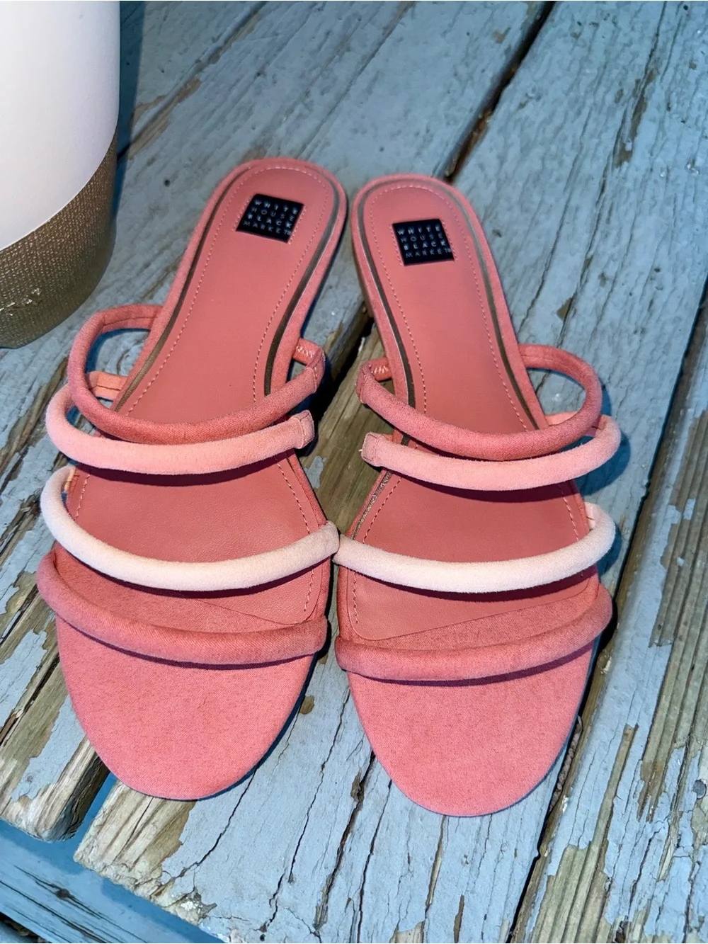 White House Black Market Pink Strappy Slide Sandals - Picture 2 of 4